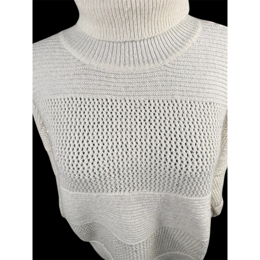 Rachel Zoe Sweater XL Winter White Luxe Chunky Sequin Turtleneck Cozy Sparkle - Picture 2 of 11